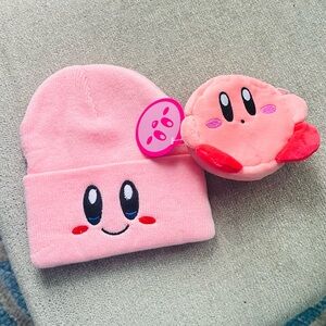 Pink Kirby Beanie and Plush Wallet Coin bag